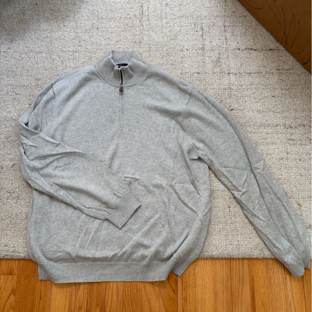 Brooks Brothers Gray Supima Cotton Quarter-Zip Sweater